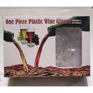 Party Essentials Clear Plastic One Piece Wine Glasses 8- 8 Ounces Glasses
